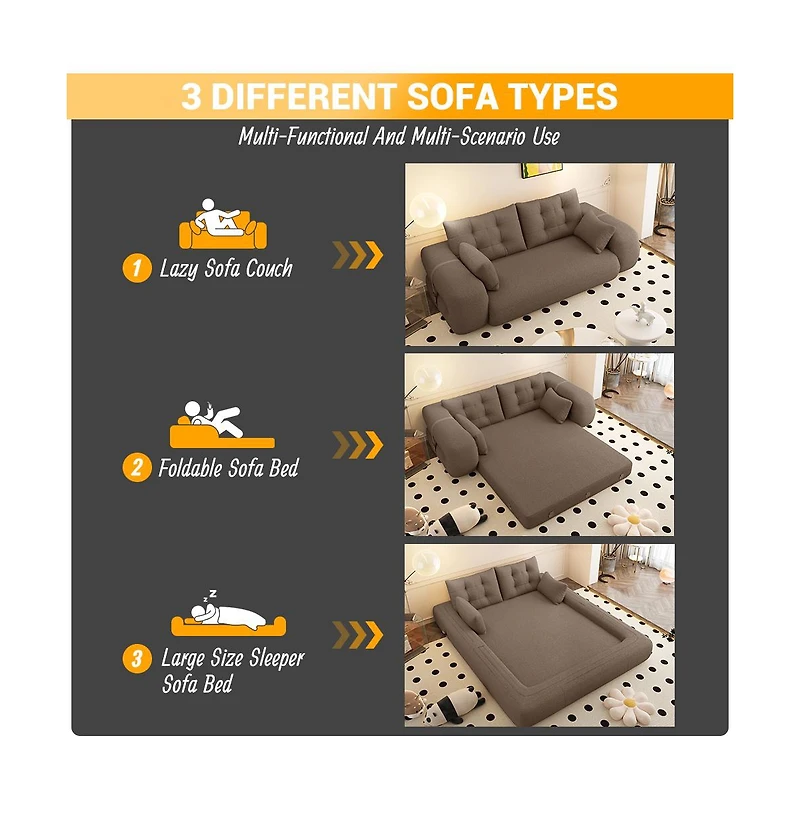 Clihome 78.7" Folding Sleeper, 3-in-1 Convertible Sofa Bed - Teddy Velvet Floor