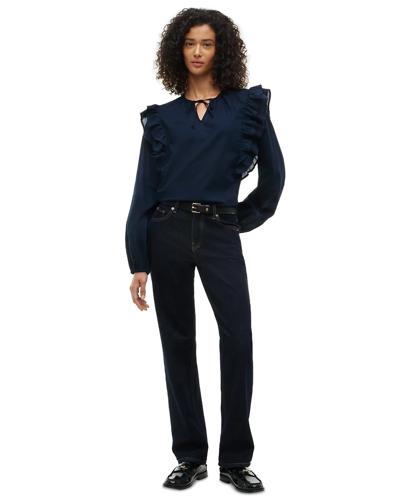 Tommy Hilfiger Women's Frill Detail Long-Sleeve Tie-Neck Top