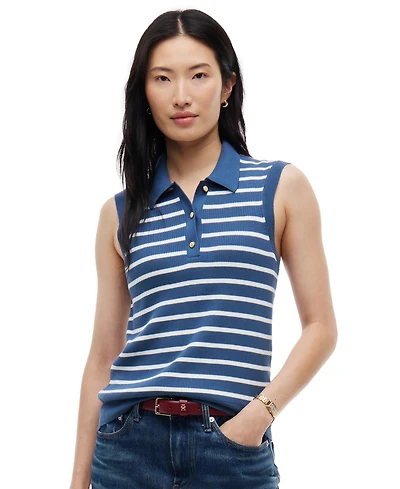 Tommy Hilfiger Women's Fine Gauge Polo Collar Sleeveless Sweater