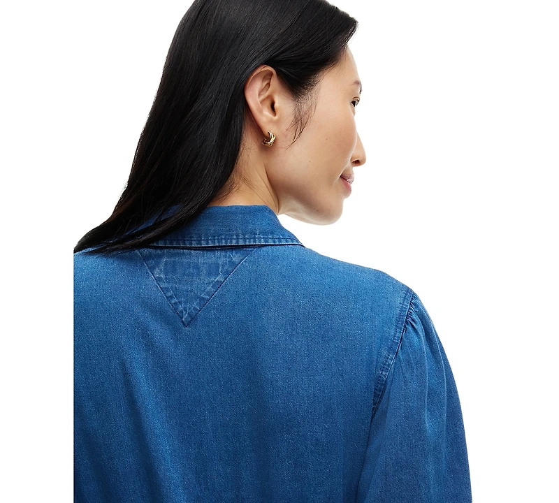 Tommy Hilfiger Women's Chambray Puff-Sleeve Polo Collar Dress