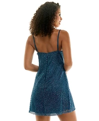 Seni & Cade Juniors' Beaded Glitter Diamond Pattern Sleeveless Short Slim Dress