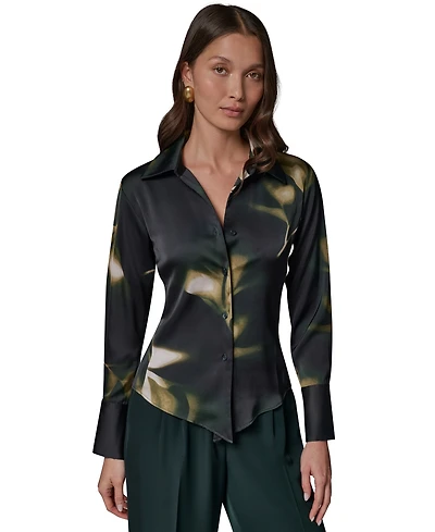 Donna Karan New York Petite Collared Button-Front Blouse