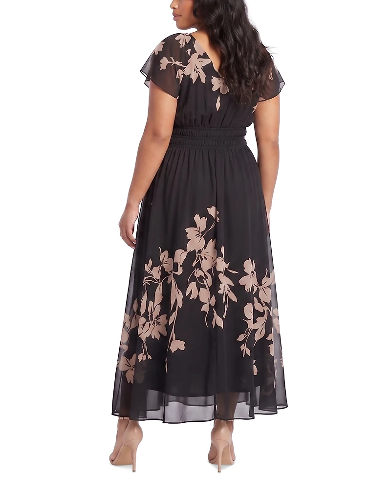 Taylor Plus Floral Smocked Waist V-Neck Dress