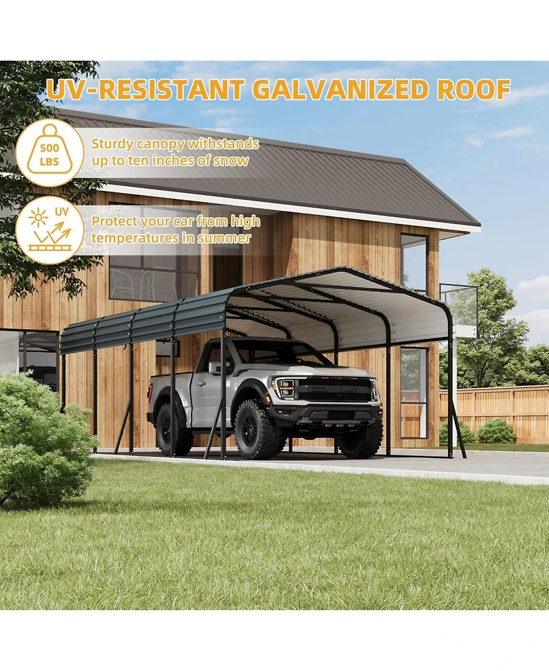 gaomon 12x20 feet Heavy Duty Carport and Metal Garage Kit with Galvanized Steel Roof, Anti-Leak Metal Carports for Vehicles