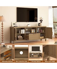 gaomon 59 Inch Farmhouse Tv Stand, Wooden Media Console with Cabinets, Drawer and Open Shelf