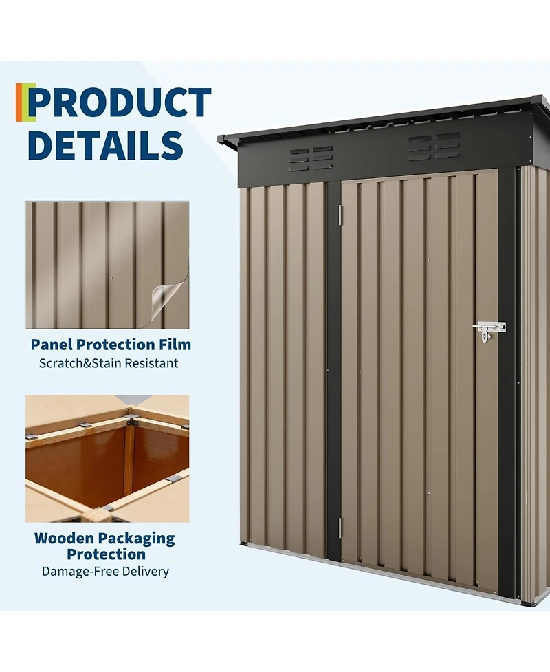 gaomon 5x3 ft Outdoor Storage Shed, 67 Cu.ft Metal Tool Shed with Sloping Roof and Lockable Door, Compact Garden Shed for Backyard