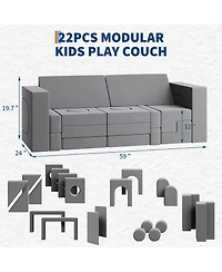 gaomon 22-Piece 2-Seat Modular Foam Kids Play Couch, Convertible Easy Clean Safe Educational Sofa for Toddler Indoor Play