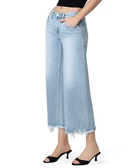 Vervet Women's Mid Rise Raw Distressed Hem Crop Wide Leg Jeans