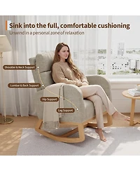 gaomon Linen Rocking Chair, Modern Nursery Glider Chair with Side Pockets and Pillow, Rocker Chair for Living Room Bedroom Nursing Room