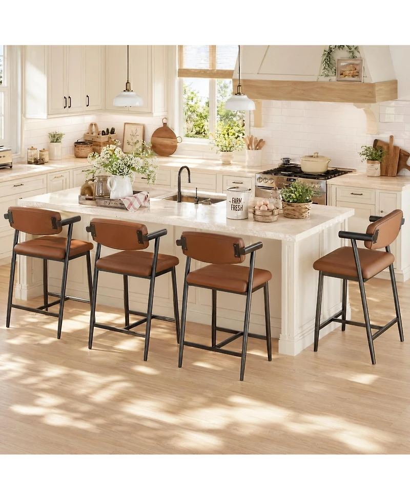 Gaomon 4-Piece Bar Stool Set: Metal Stools with Armrests and Footrests, High-Back Design, Soft Cushions-Perfect for Kitchen Islands Bars