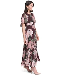 Calvin Klein Women's Flutter-Sleeve Floral Chiffon Fit & Flare Dress