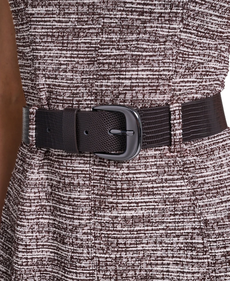 Calvin Klein Women's Sleeveless V-Neck Tweed Belted A-Line Dress