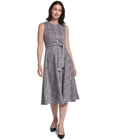 Calvin Klein Women's Sleeveless Belted Ponte A-Line Midi Dress