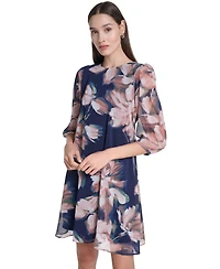 Calvin Klein Women's 3/4-Sleeve Floral Chiffon Shift Dress
