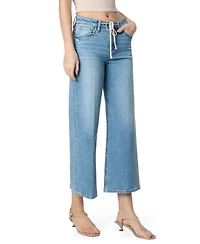 Flying Monkey Women's High Rise Trouser Fold Drawstring Crop Wide Leg Jeans