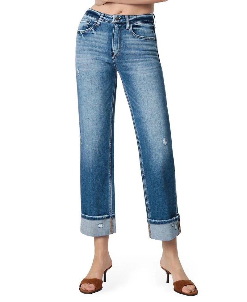 Flying Monkey Women's High Rise Cuffed Slim Wide Leg Jeans
