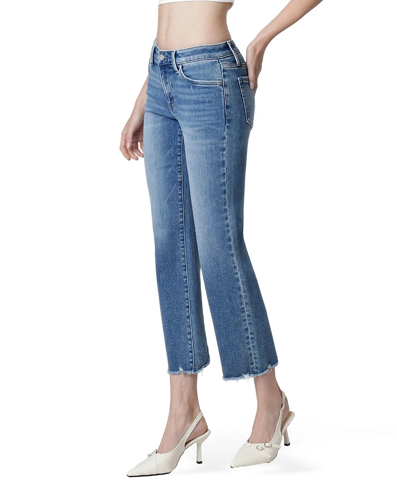 Vervet Women's Mid Rise Distressed Hem Crop Straight Jeans