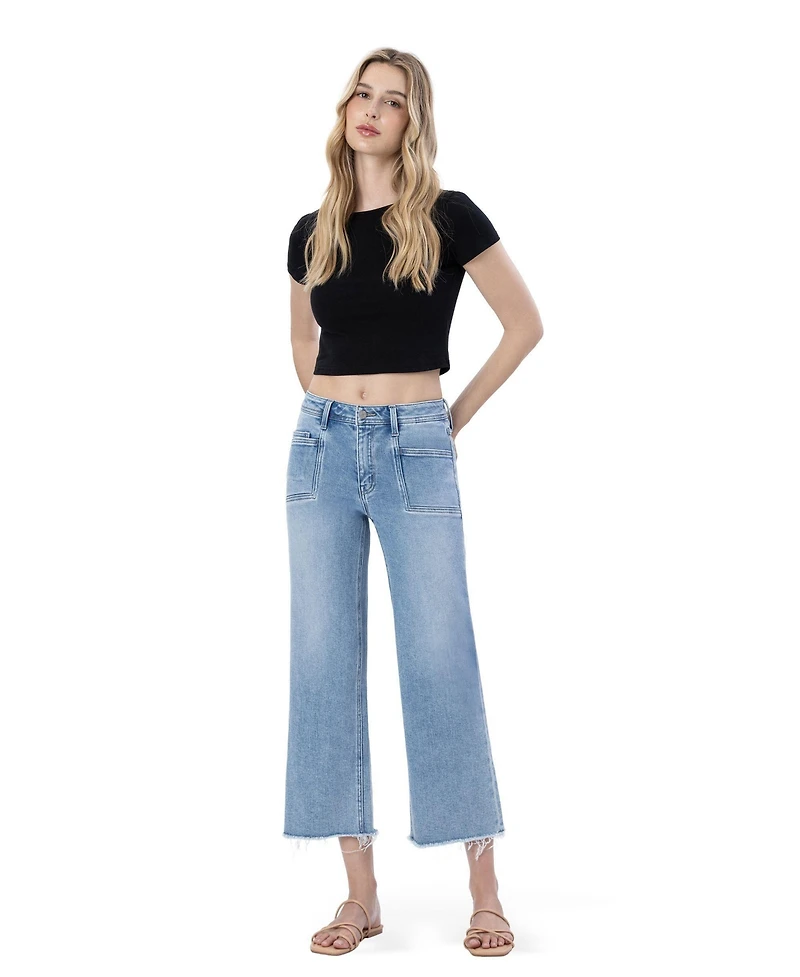 Vervet Women's High Rise Crop Slim Wide Leg Jeans