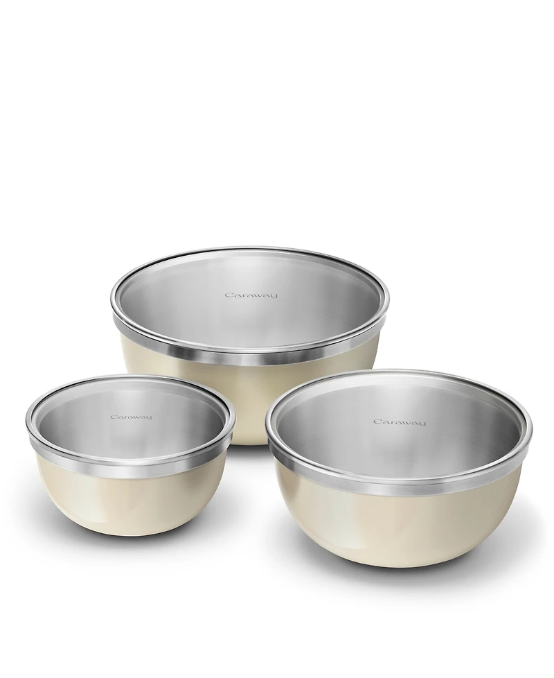 Caraway Premium Stainless Steel 6-Piece Mixing Bowl Set With Glass Lids