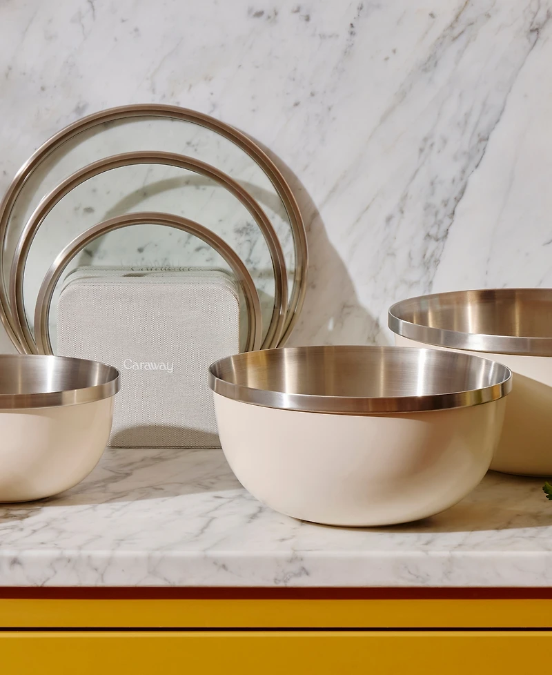 Caraway Premium Stainless Steel 6-Piece Mixing Bowl Set With Glass Lids