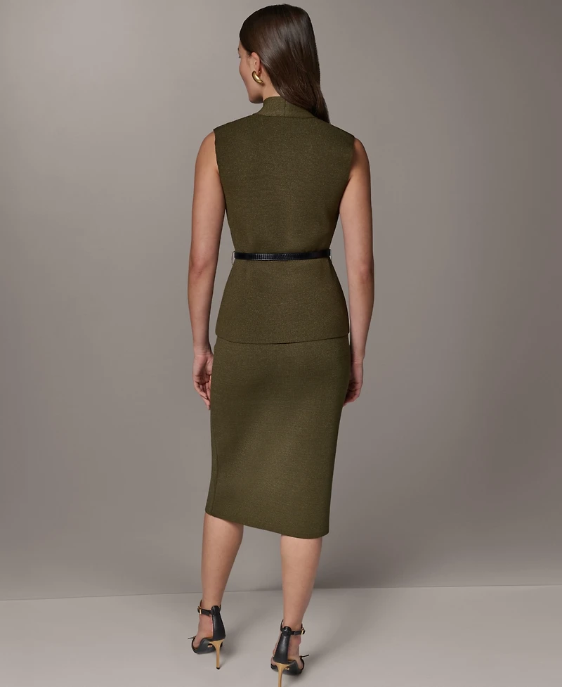 Donna Karan New York Women's Belted V-Neck Sleeveless Blouse