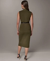 Donna Karan New York Women's Belted V-Neck Sleeveless Blouse
