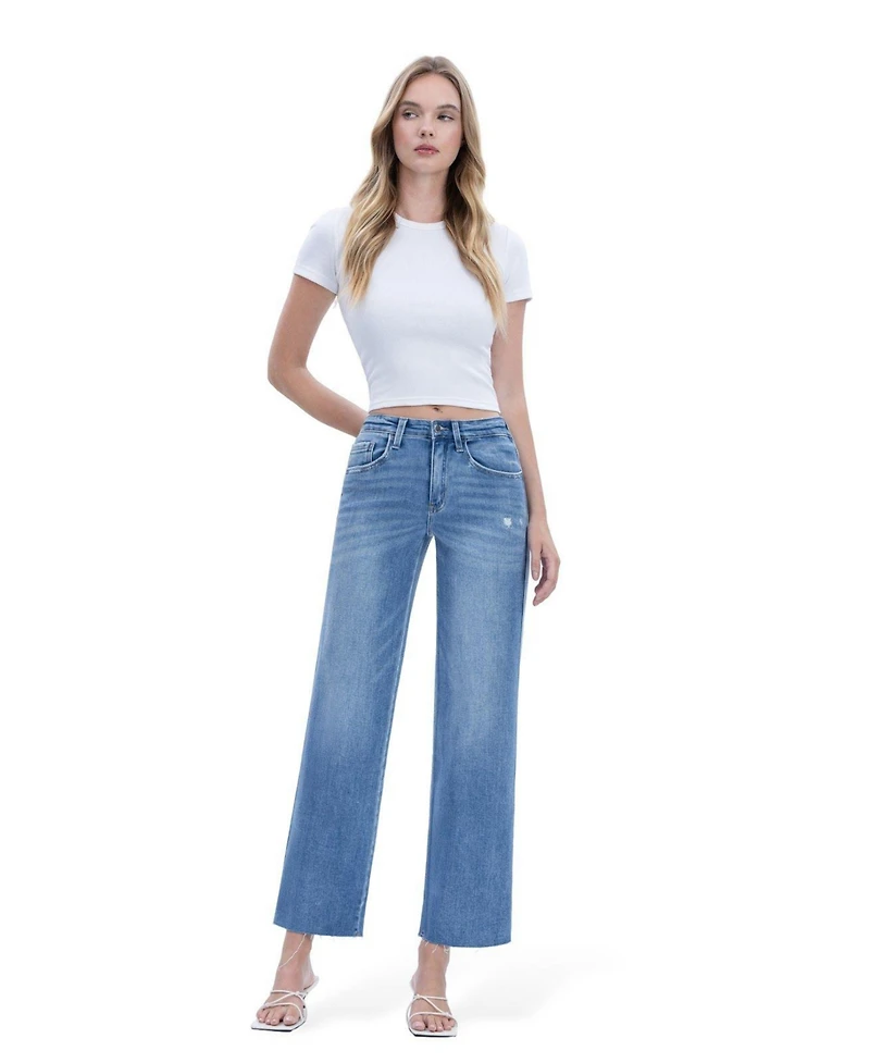 Flying Monkey Women's High Rise Raw Hem Slim Wide Leg Jeans