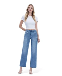 Flying Monkey Women's High Rise Raw Hem Slim Wide Leg Jeans