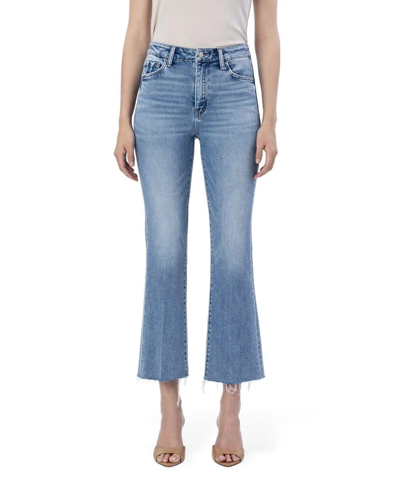 Flying Monkey Women's High Rise Raw Hem Kick Flare Jeans