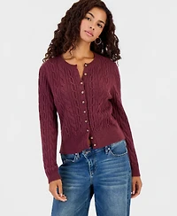 Hooked Up by Iot Juniors' Cable-Knit Crew-Neck Cardigan