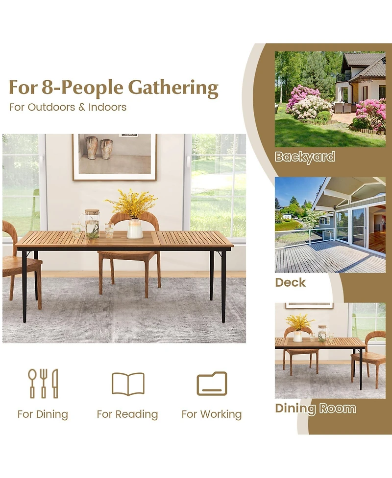 Gymax 79'' Outdoor Dining Table for 8 Acacia Wood Table w/ 1.9'' Umbrella Hole Patio