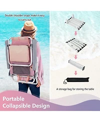 Gymax 2PCS Folding Backpack Beach Chair Table Set 5-Position Outdoor Reclining Chair