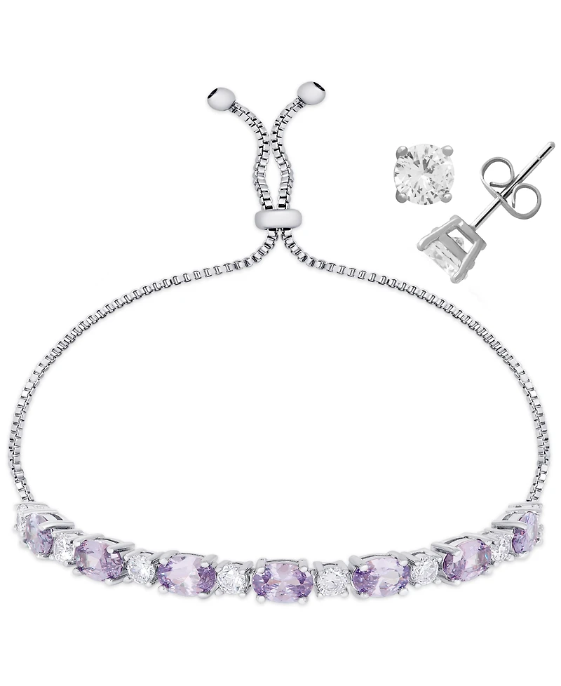 Macy's Simulated Citrine Cubic Zirconia Oval Round Adjustable Bracelet with Stud Earrings 2-Piece Set