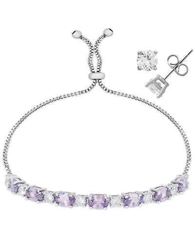 Macy's Simulated Citrine Cubic Zirconia Oval Round Adjustable Bracelet with Stud Earrings 2-Piece Set