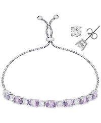 Macy's Simulated Citrine Cubic Zirconia Oval Round Adjustable Bracelet with Stud Earrings 2-Piece Set