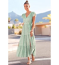 Lascana Women's Flutter Sleeve Maxi Dress