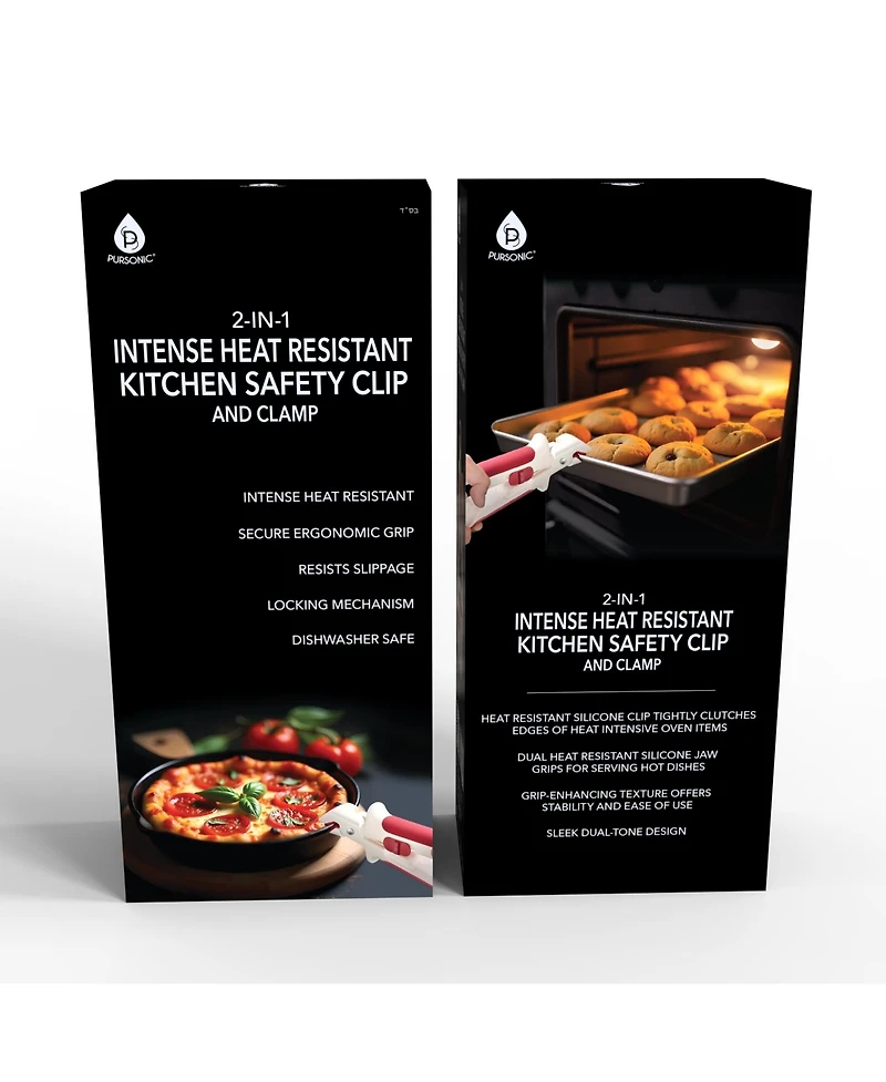 Pursonic Ultimate 4-Pack: Heat-Resistant Kitchen Safety Clips | Dual Silicone Jaws for Non-Slip Grip on Hot Cookware