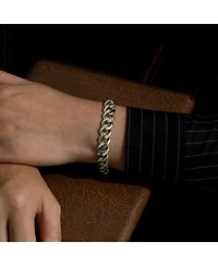 Bold Men's Curb Chain Bracelet with Iced Out Cubic Zirconia Sterling Silver
