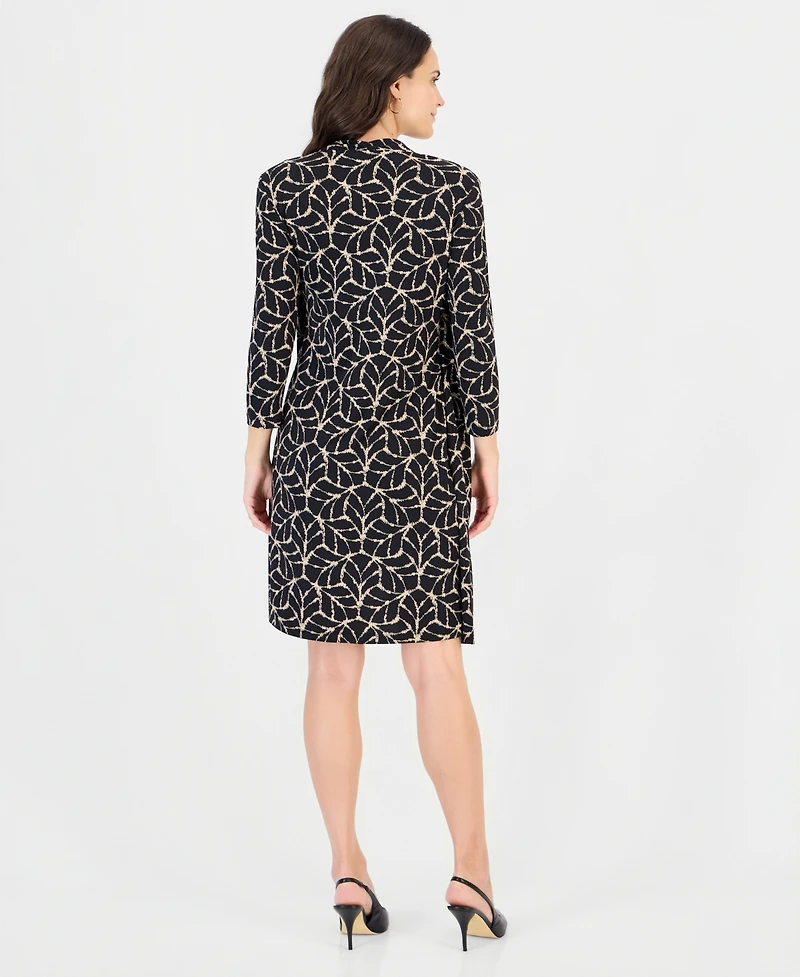 Connected Women's Geometric-Print Scoop Neck 3/4-Sleeve Jacket Dress