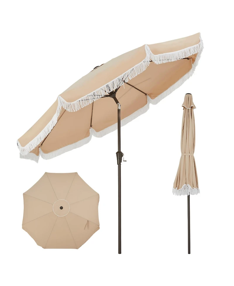 gaomon 9Feet Patio Outdoor Table Umbrella with Retro Fringe with Crank Handle for Backyard, Pool, Camping