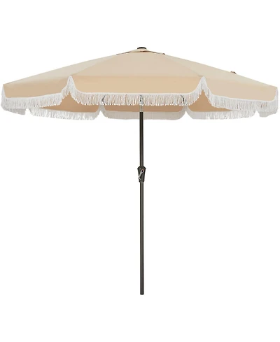 gaomon 9Feet Patio Outdoor Table Umbrella with Retro Fringe with Crank Handle for Backyard, Pool, Camping
