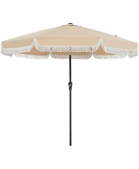 gaomon 9Feet Patio Outdoor Table Umbrella with Retro Fringe with Crank Handle for Backyard, Pool, Camping