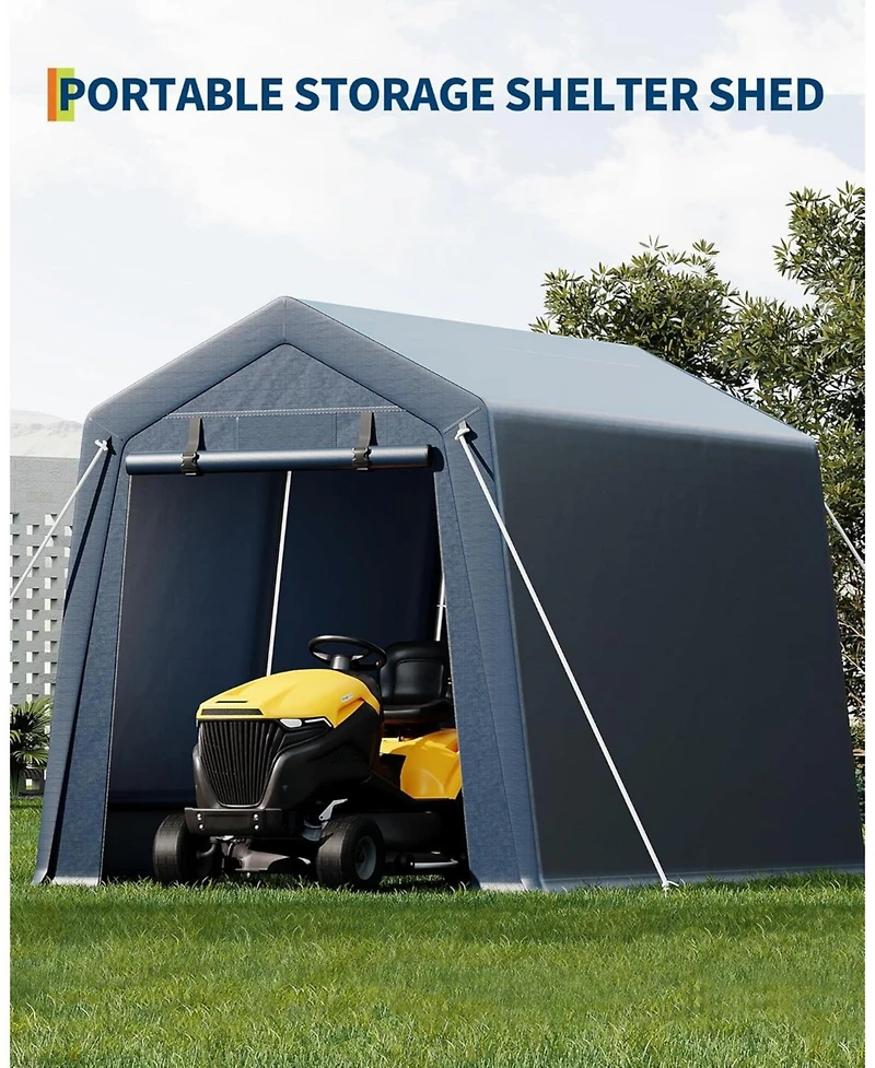 gaomon 7x10 Ft Outdoor Portable Storage Shelter Shed,Heavy Duty Waterproof Tarp,Motorcycle Garage with Roll-up Zipper Door