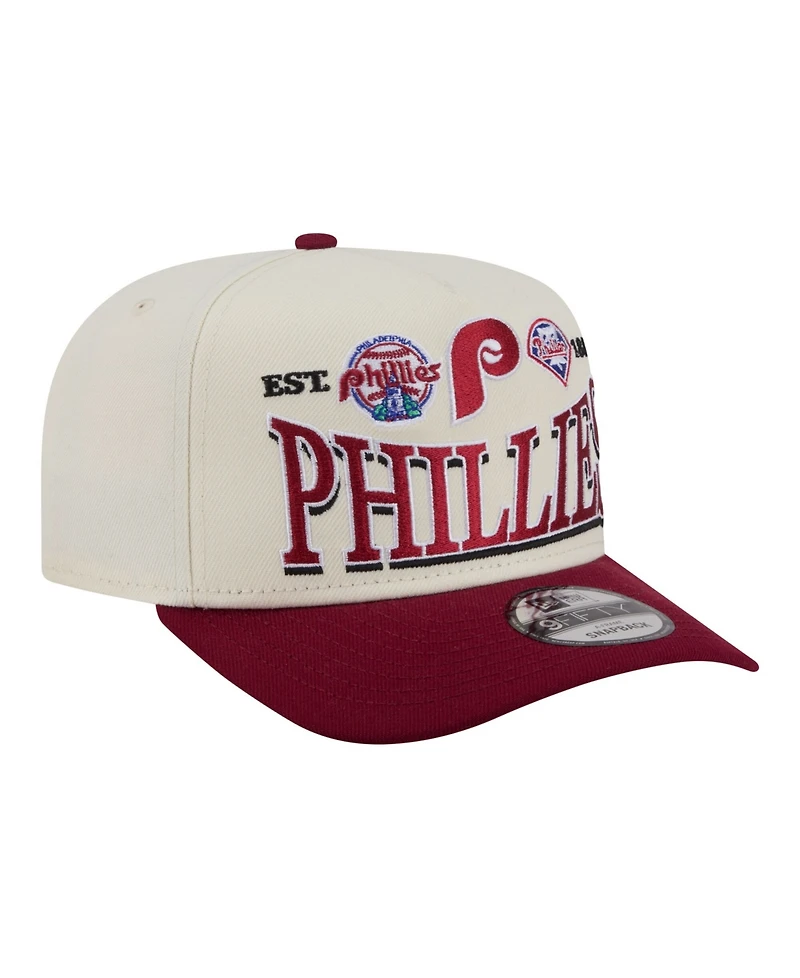 New Era Men's Cream Philadelphia Phillies Throwback Tri-Hit A-Frame 9FIFTY Adjustable Hat