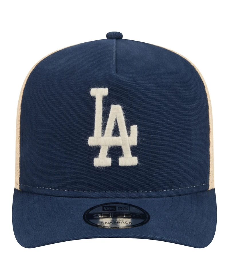 New Era Men's Blue/Natural Los Angeles Dodgers Grained 9FIFTY A-Frame Trucker Adjustable Hat
