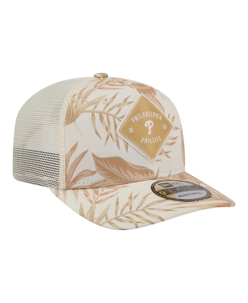 New Era Men's Tan Philadelphia Phillies Tonal Palm Coolera 9SEVENTY Adjustable Trucker Hat