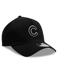 New Era Men's Black Chicago Cubs Side Script 9FORTY A-Frame Trucker Adjustable Hat