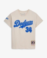 Mitchell & Ness Women's Fernando Valenzuela Cream Los Angeles Dodgers Cooperstown Name Number Throwback T-Shirt