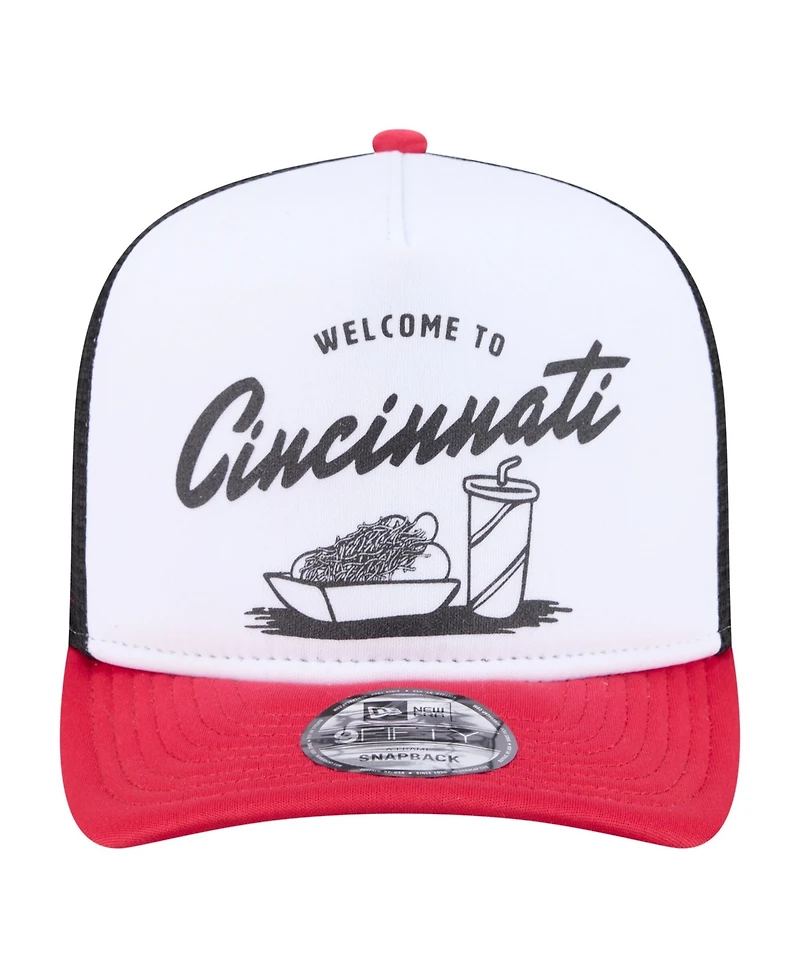New Era Men's White/Red Cincinnati Reds Foodie A-Frame 9FIFTY Trucker Snapback Hat