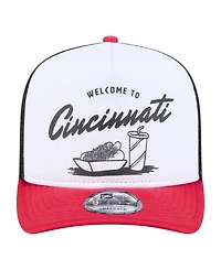 New Era Men's White/Red Cincinnati Reds Foodie A-Frame 9FIFTY Trucker Snapback Hat